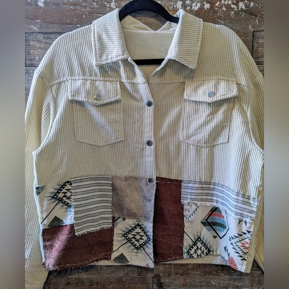 NWT Handcrafted Original Design Multi Aztec Patterned Soft Cordoroy Shacket - Picture 12 of 12